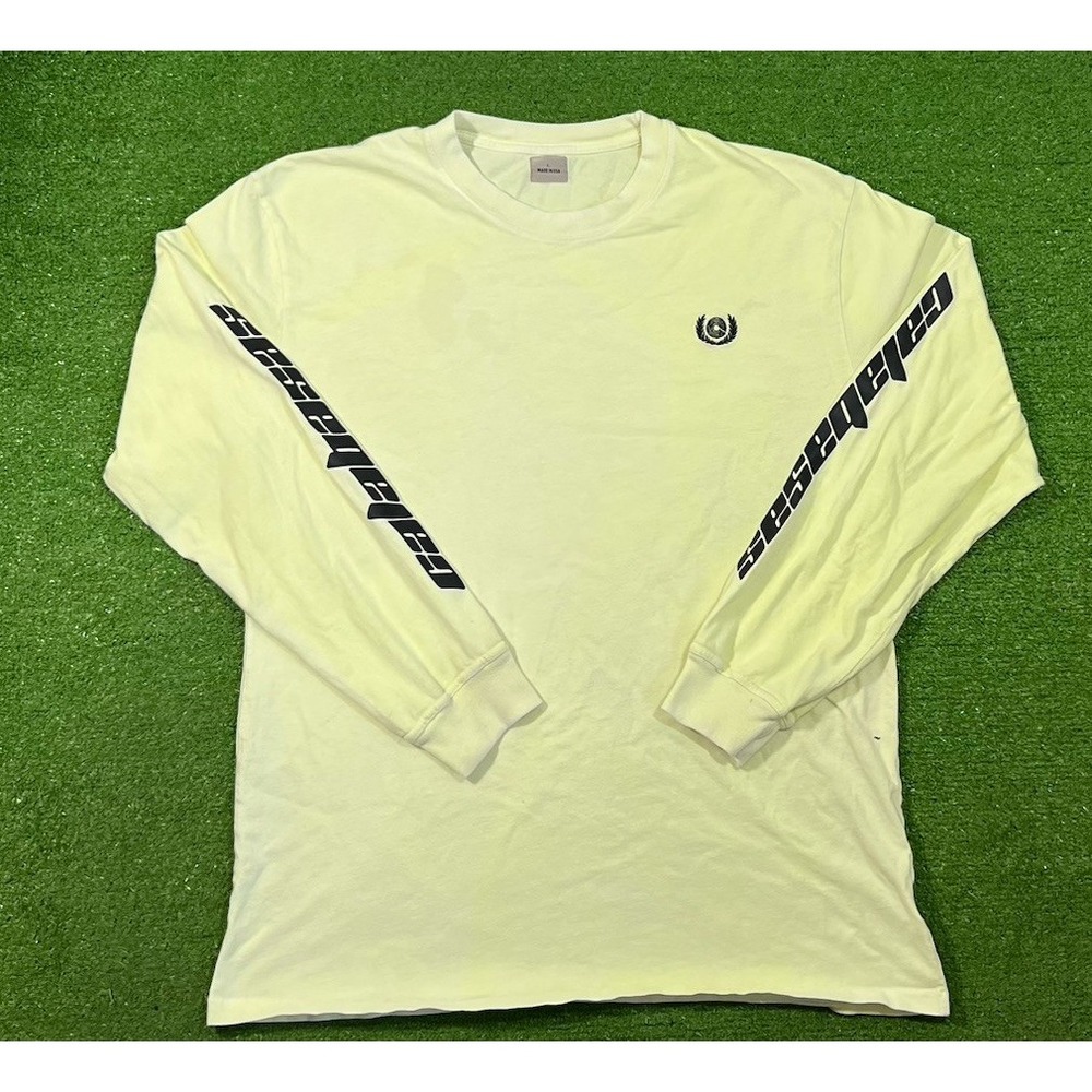 Kanye Yeezy Calabasas Shirt LG Long Sleeve Yellow Logo Tee Ye USA Made